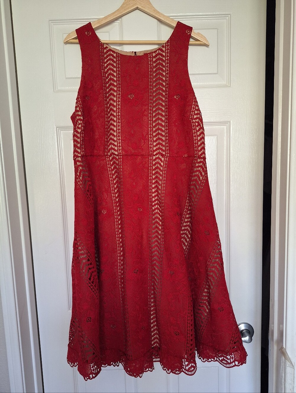 Anthropologie Georgia Red Crochet Lace Dress Size 14